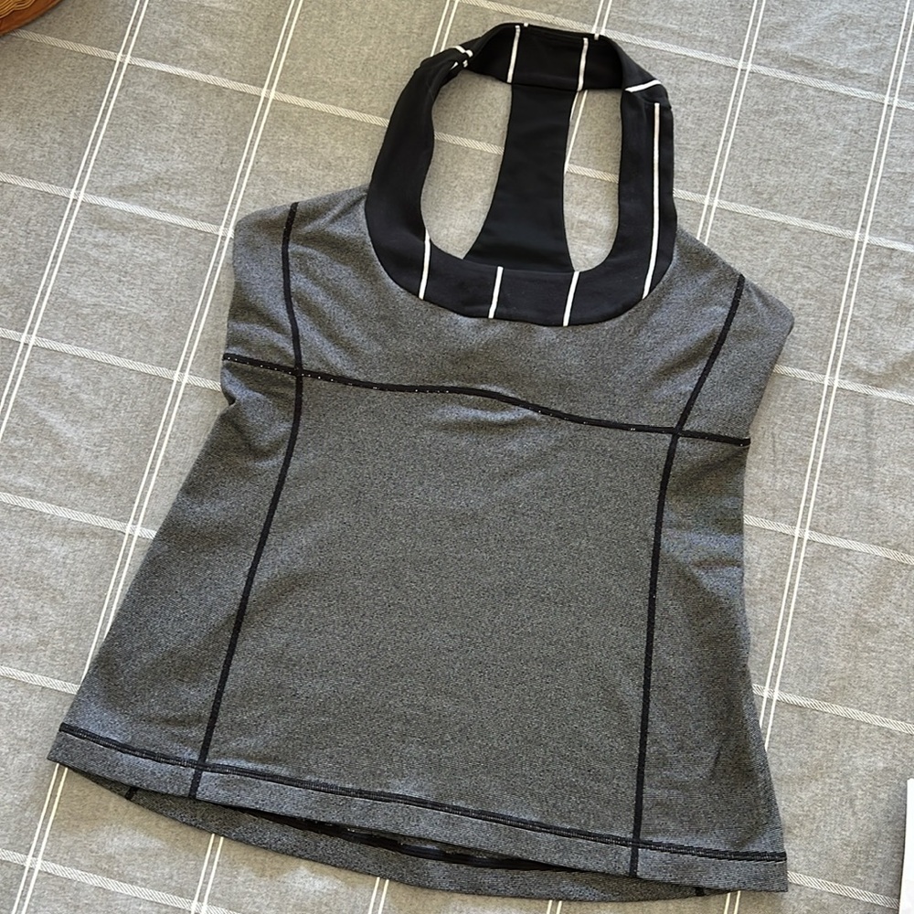 Lululemon Ladies T-Tank Top Black, Grey and White Size 10 thicker quality EUC